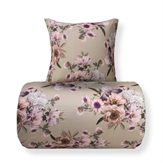 Beddengoed - Katoensatijn - Omkeerbaar beige gebloemd beddengoed