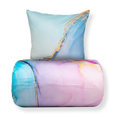 Beddengoed - 100% katoensatijn - Keerbaar blauw gemarmerd design