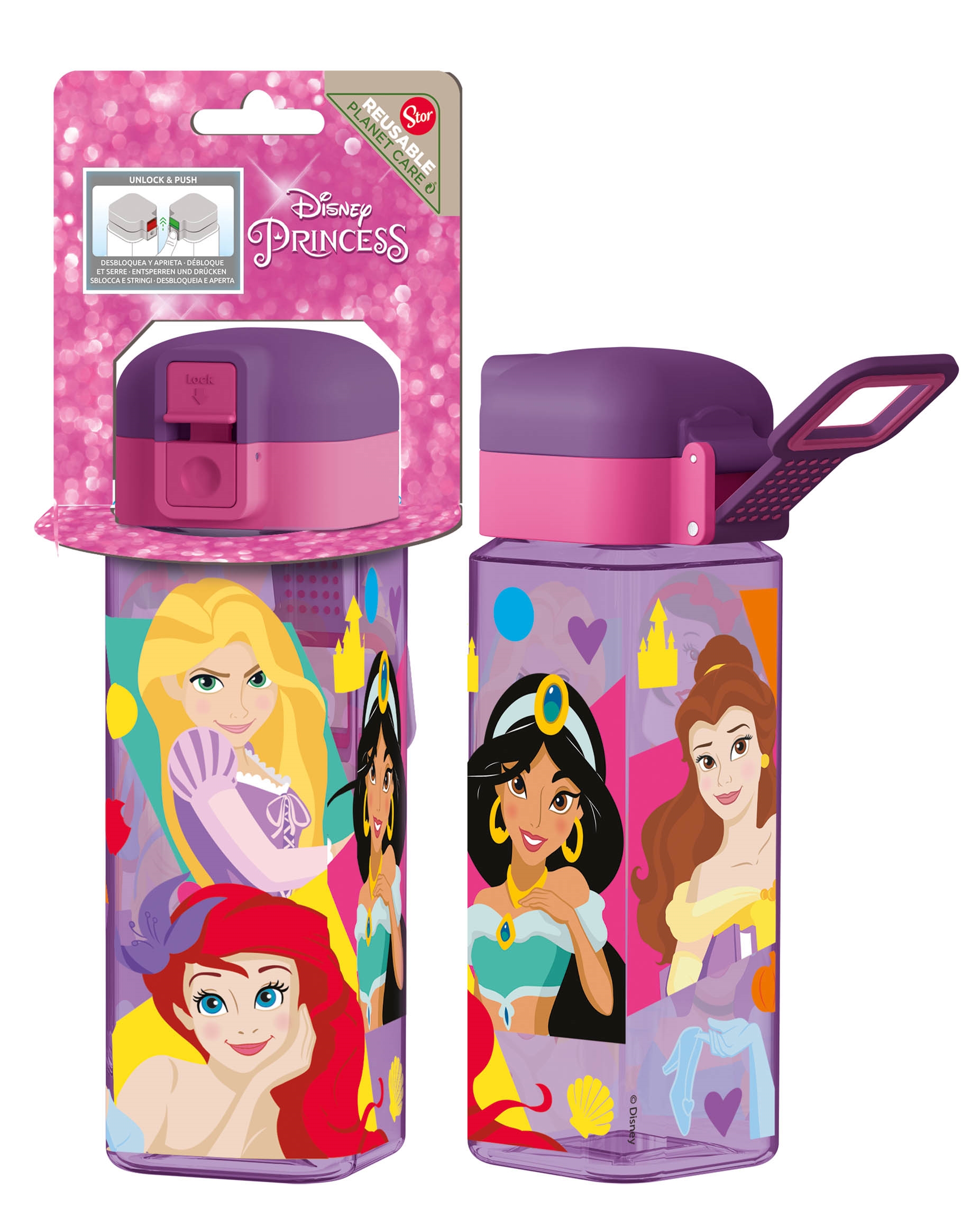 Disney prinses drinkfles - waterfles met vergrendelbare flipfunctie en drinktuit