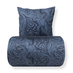 Beddengoed - Katoensatijn - Donkerblauw marmerprint