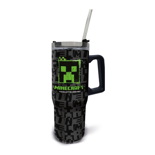 Minecraft drinkfles - XL thermosfles 940 ml - Drinkfles met rietje en handvat - Grote drinkfles