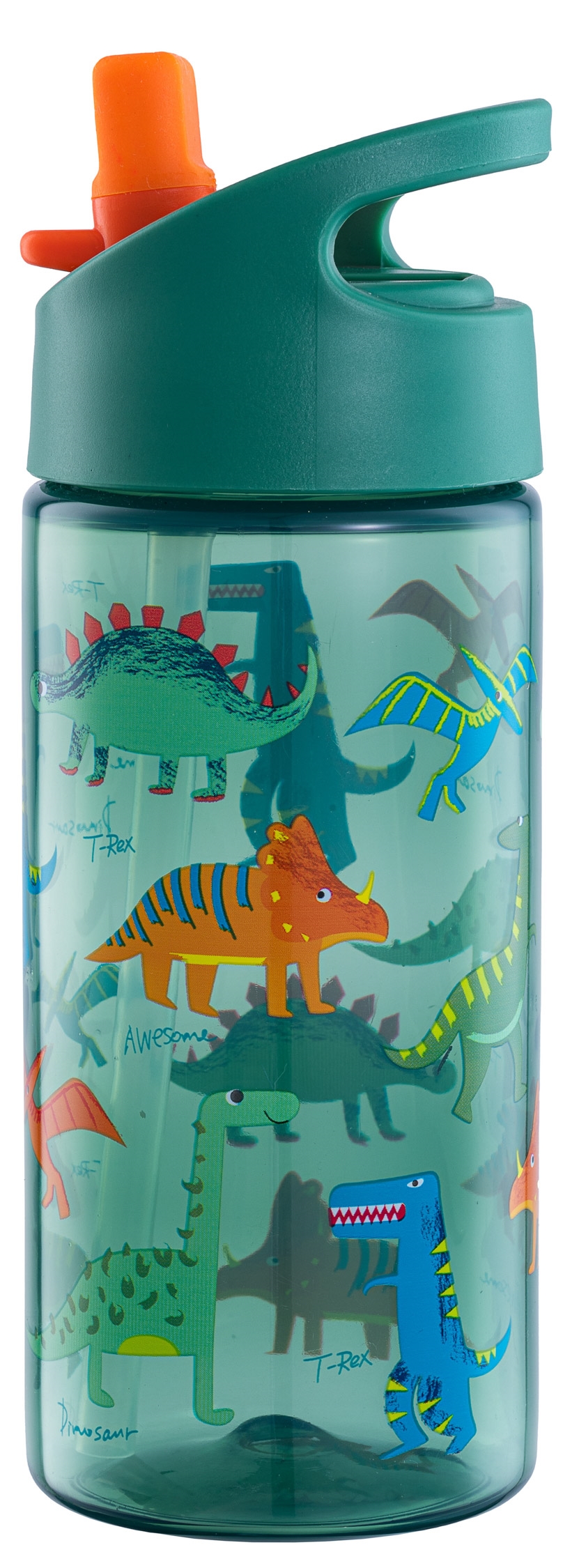 Groene dinosaurus drinkfles - waterfles met flipfunctie en rietje