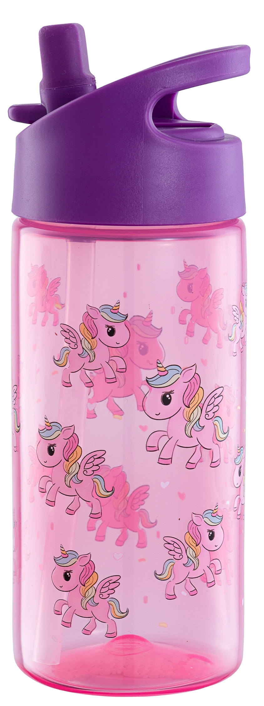 Lila eenhoorn drinkfles - waterfles met flipfunctie en rietje