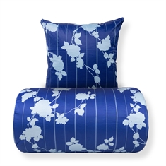 Beddengoed - 100% katoensatijn - Rosenbloom - Blauwe gebloemde en gestreepte print