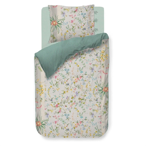 Bloemen beddengoed - 140x220 cm - Petites Fleurs Khaki - Beddengoed met dubbelzijdig design - 100% katoen - Pip studio