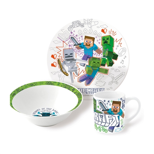 Minecraft kinderservies van keramiek - 3-delige kinderset - Survival mode - Keramisch servies