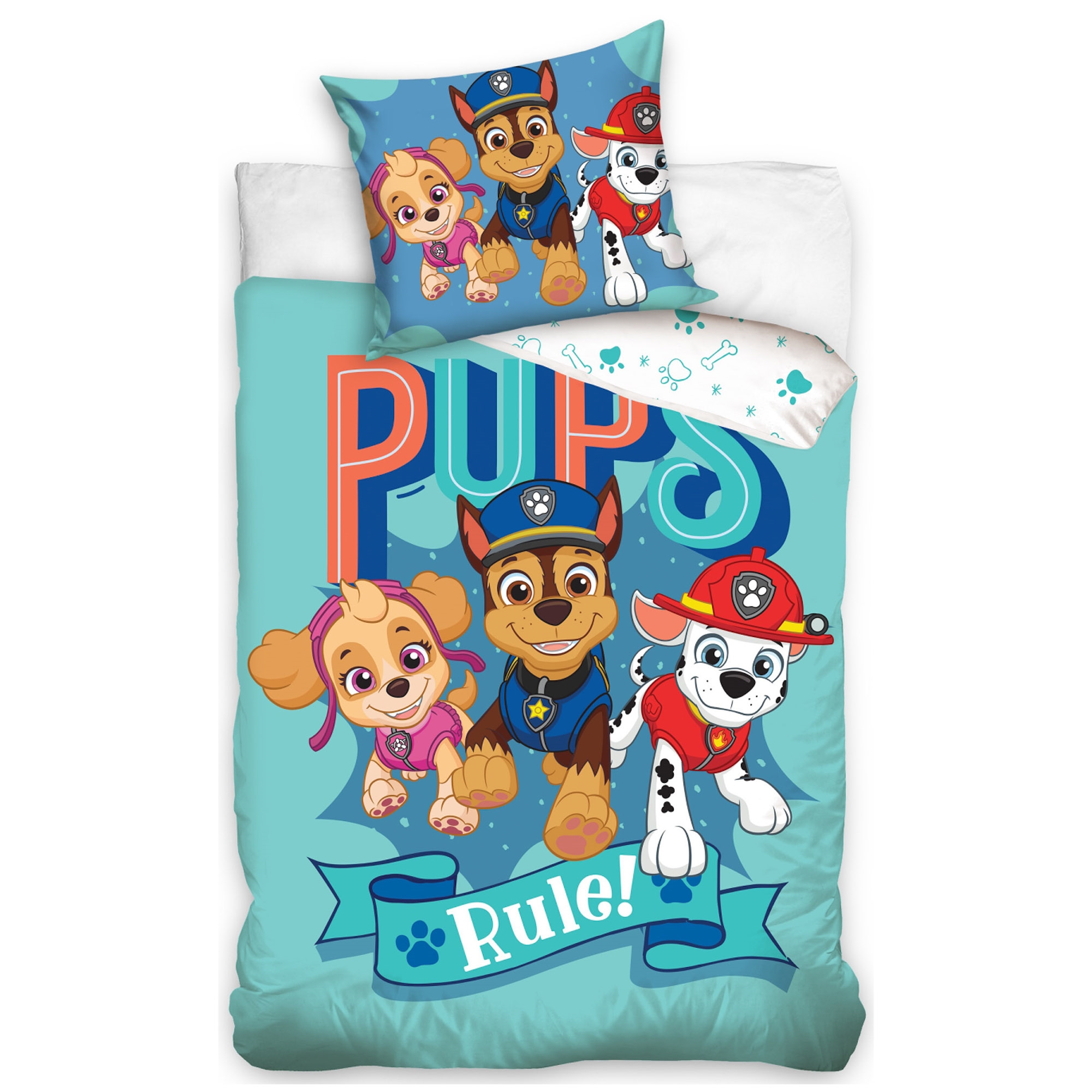 Paw Patrol beddengoed - 150x210 cm - Pups Rule! - Dekbedovertrek met 2-in-1 ontwerp - 100% katoenen bedset