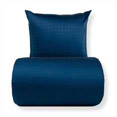 Beddengoed - GOTS-gecertificeerd biologisch katoensatijn - Blauwe jacquardgeweven ruit