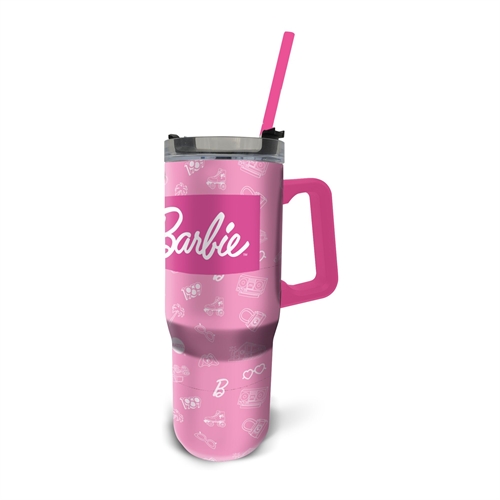 Barbie drinkfles - XL thermosfles 940 ml - Drinkfles met rietje en handvat - Grote drinkfles