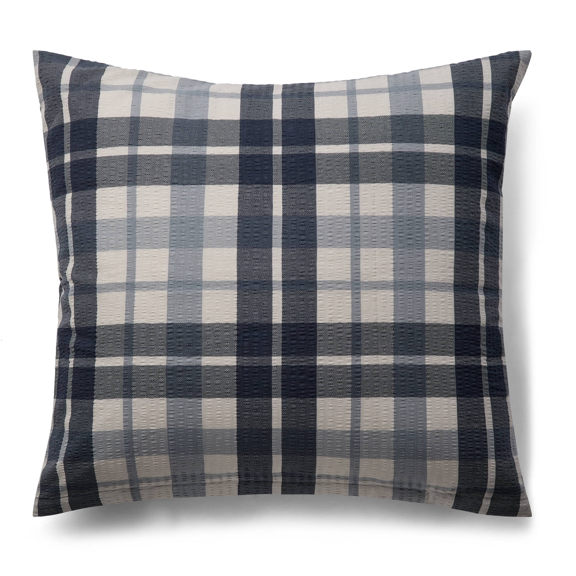Kussensloop 60x63 cm - Seersucker beddengoed - 100% katoenen krepp - donkerblauw geruit