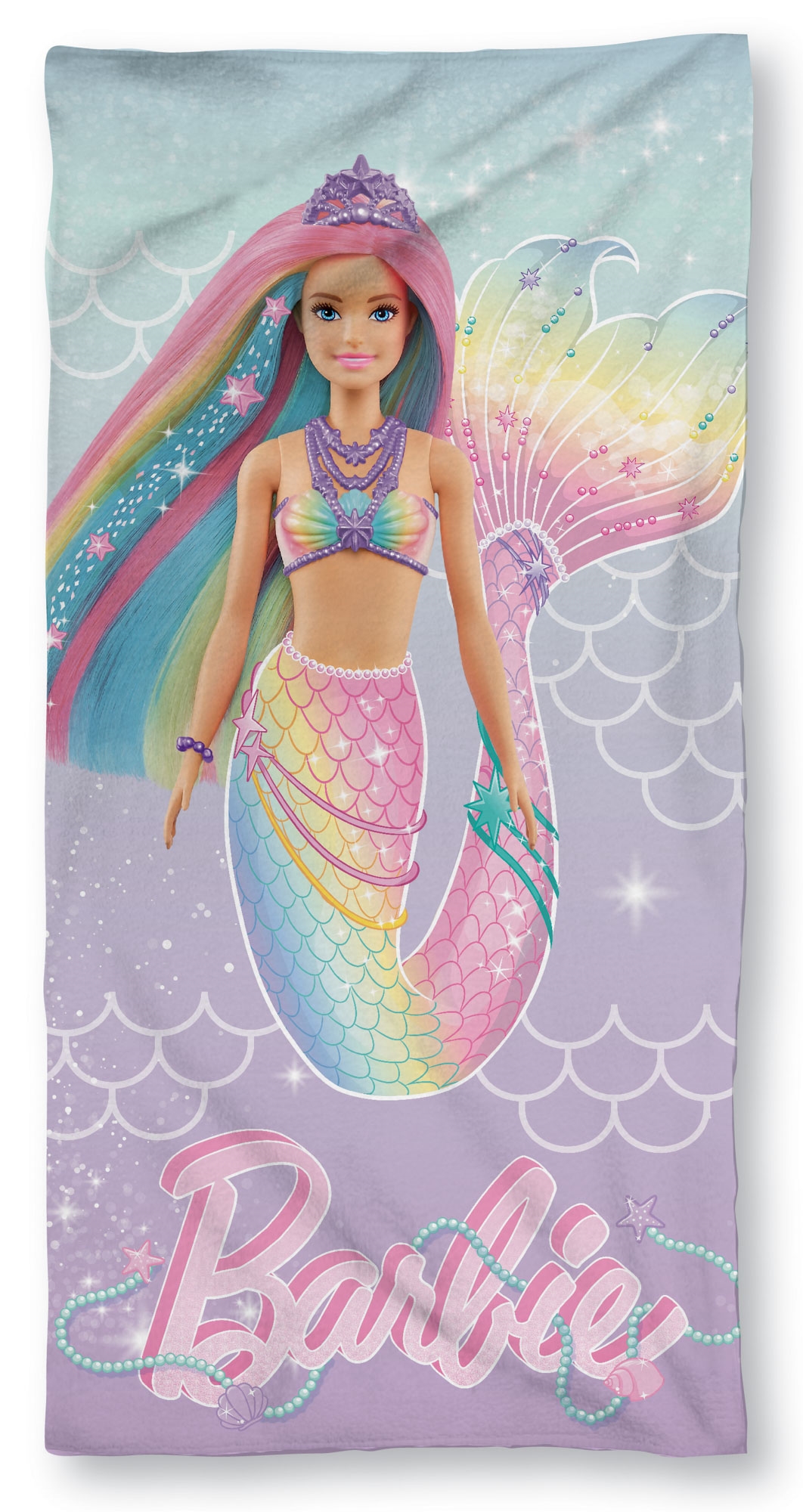 Barbie handdoek - 70x140 cm - 100% katoen - Zachte badhanddoek met Barbie als zeemeermin