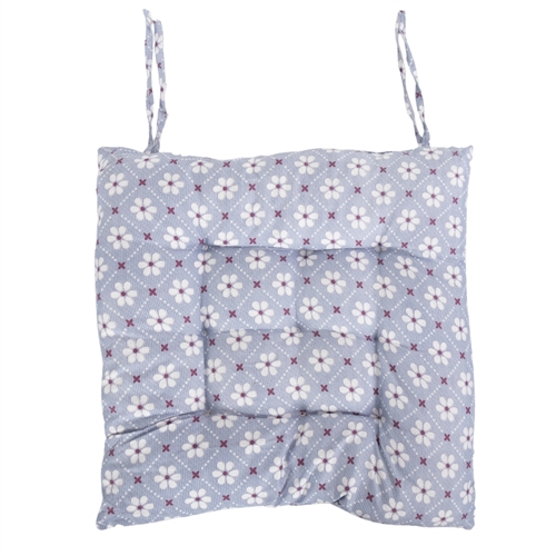 Stoelkussen - 35x35x6 cm - Blauw tuinkussen met bloemen