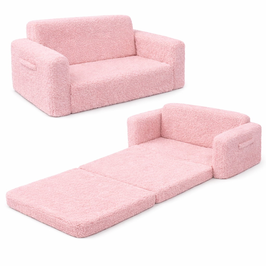 Opvouwbare kindersofa - Roze pluche - Kindermeubel