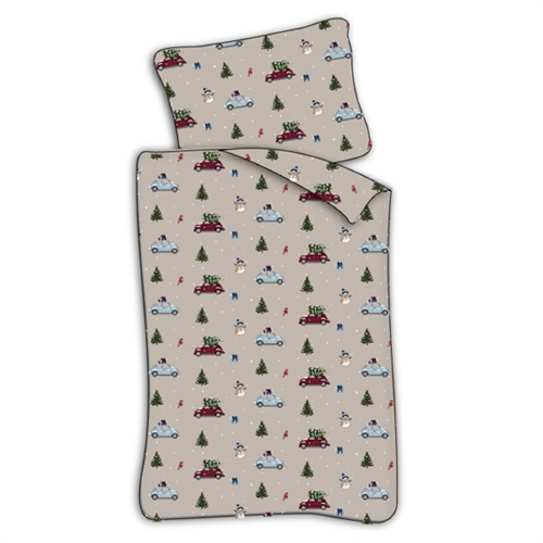 Junior kerstbeddengoed 100x140 cm - Kerst beddengoed met auto\'s en kerstbomen - 100% zacht katoenen beddengoed