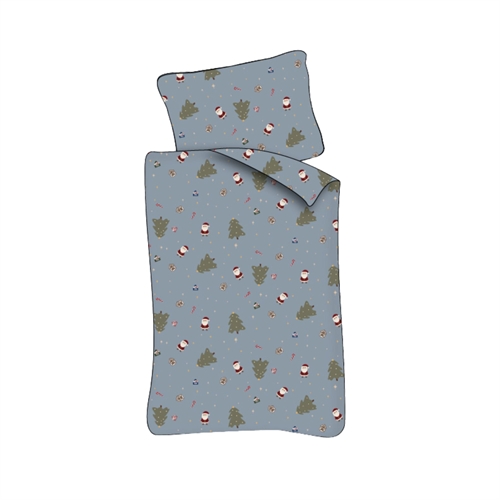 Junior kerstbeddengoed 100x140 cm - Blauw kerst beddengoed met kerstman en kerstbomen - 100% zacht katoenen beddengoed