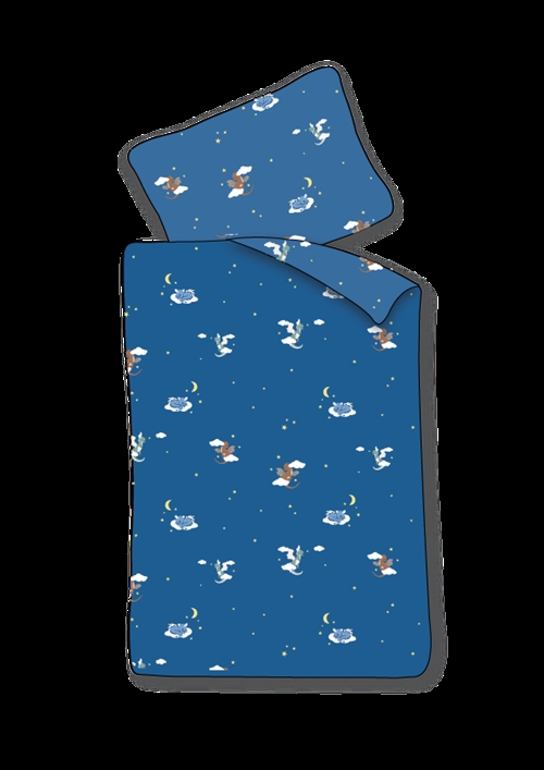 Baby beddengoed 70x100 cm - Blauw dekbedovertrek met draken en wolken - 100% zacht katoenen beddengoed