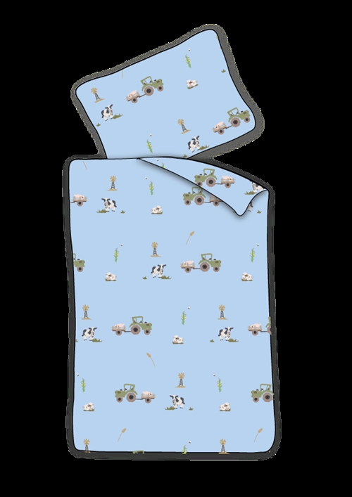 Baby beddengoed 70x100 cm - Blauw dekbedovertrek met tractor en koeien - 100% zacht katoenen beddengoed