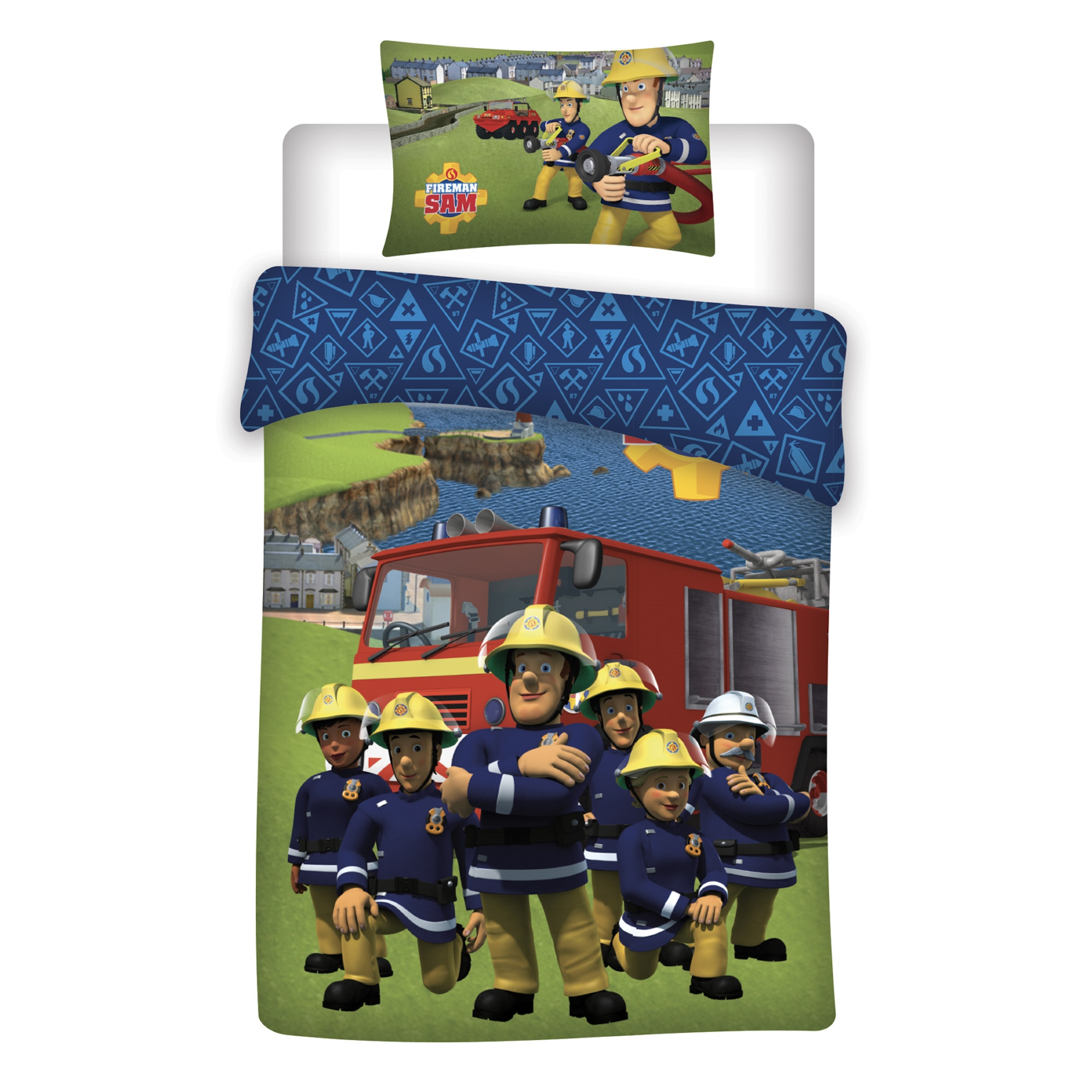 Beddengoed 140x200 cm - 100% katoen - Kinderbeddengoed 140x200 cm - Brandweerman Sam en vrienden