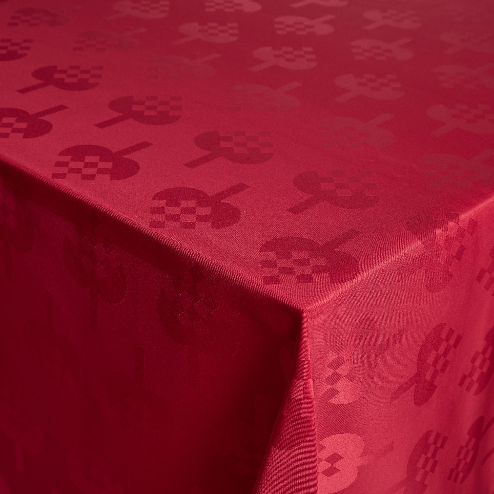 Kersttafelkleed - 140x320 cm - Rood met harten - Jacquard geweven tafelkleed - Exclusief tafelkleed