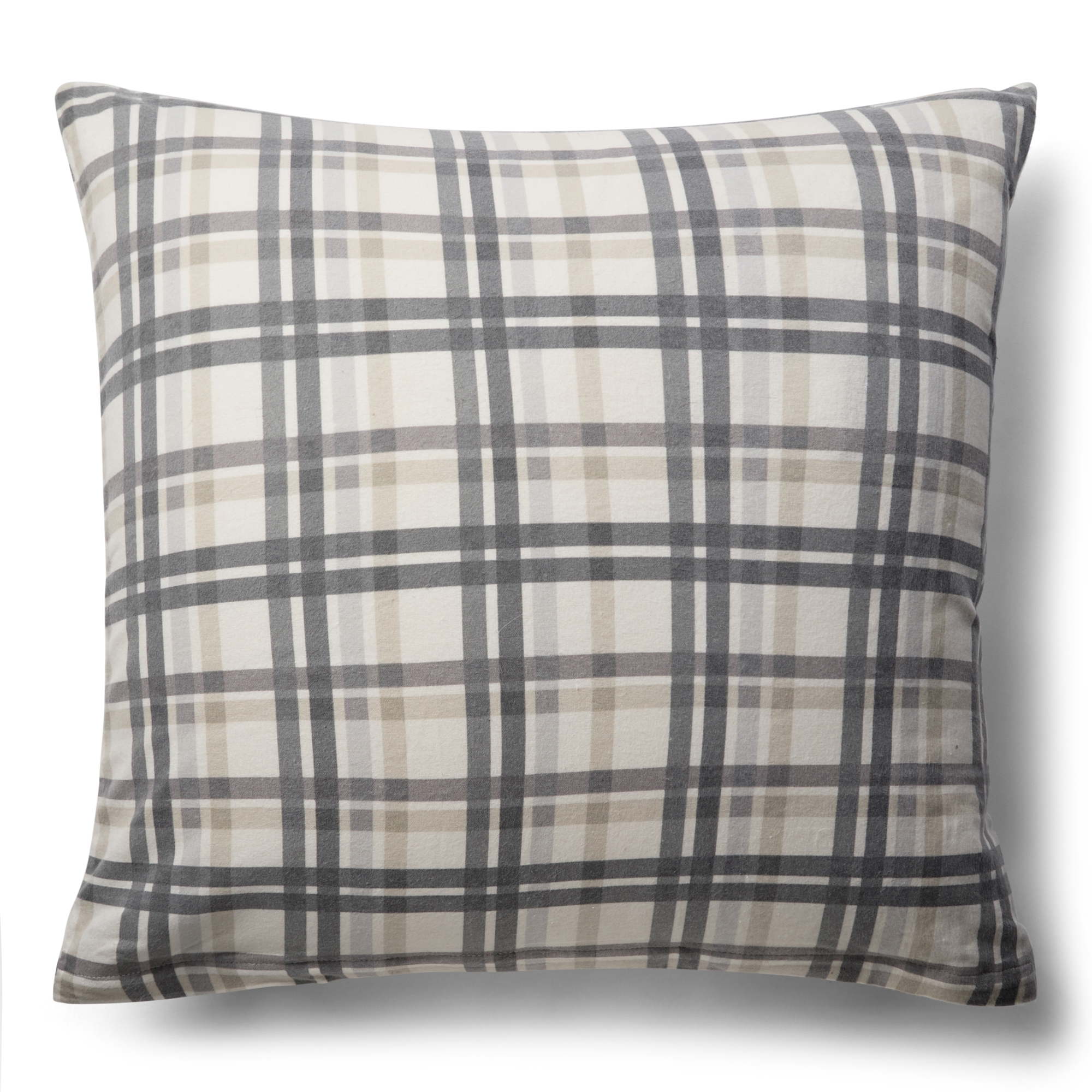 Kussensloop 60x63 cm - Katoenen flanel beddengoed - Beige met blauwe ruiten