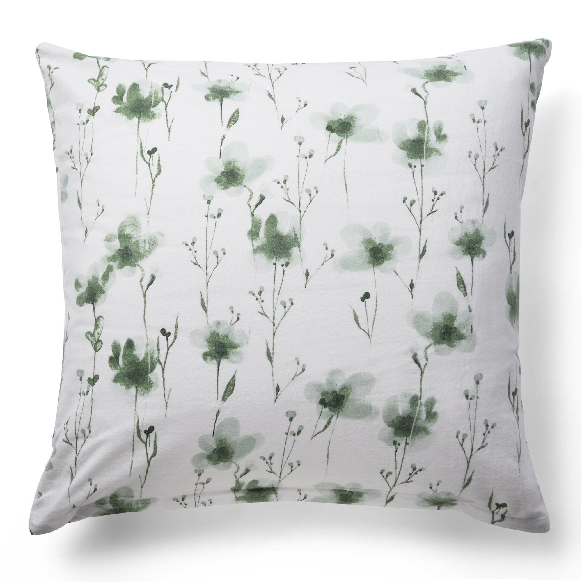 Kussensloop 60x63 cm - Katoenen flanel beddengoed - Wit met groene bloemen
