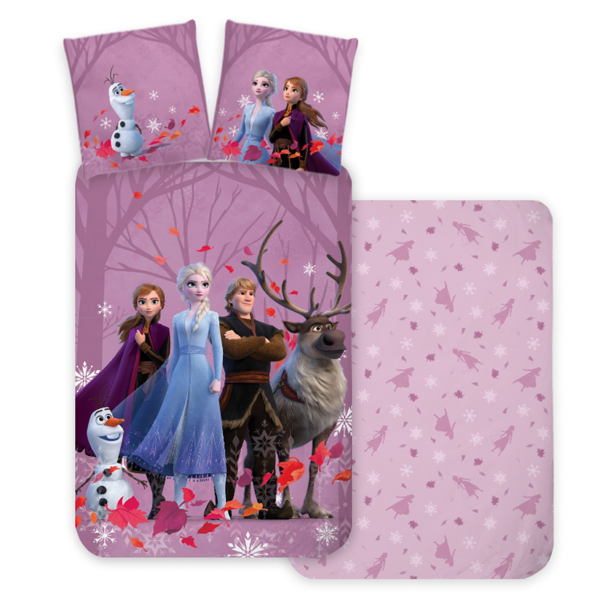 Frozen beddengoed - Lichtroze omkeerbaar dekbedovertrek - Anna, Elsa, Kristoffer, Sven & Olaf - 100% zacht katoen bedlinnen