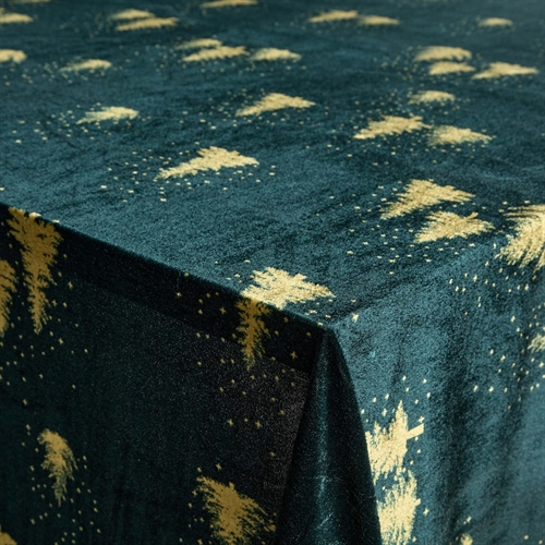 Velours tafelkleed - Donkergroen kersttafelkleed met gouden bomen - velours tafelkleed - Pak van 3 meter