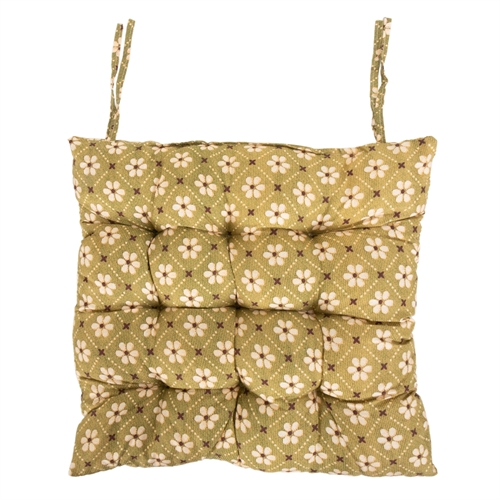 Stoelkussen - 35x35x6 cm - Groen tuinkussen met bloemen