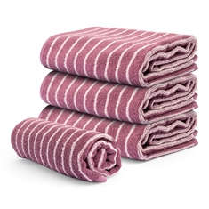 Gestreepte handdoek - 100% katoen - donkerroze/lichtroze