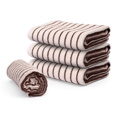 Gestreepte handdoek - 100% katoen - Zand/donkerbruin