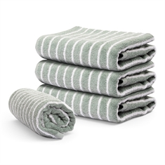 Gestreepte handdoek - 100% katoen - groen/off-white