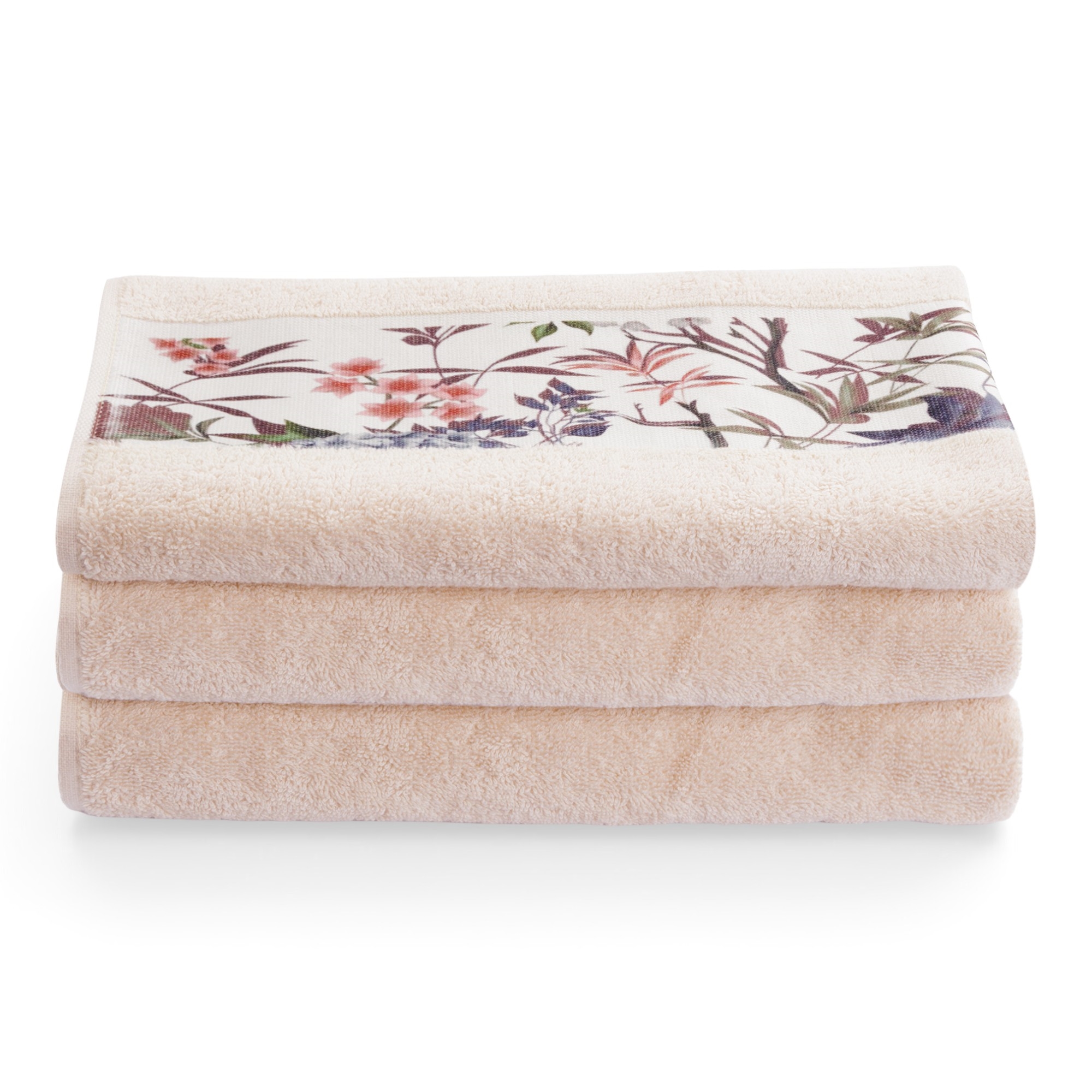 Katoenen handdoek - 100% katoen - Badhanddoek 70x140 cm - Off white met bloemenrand