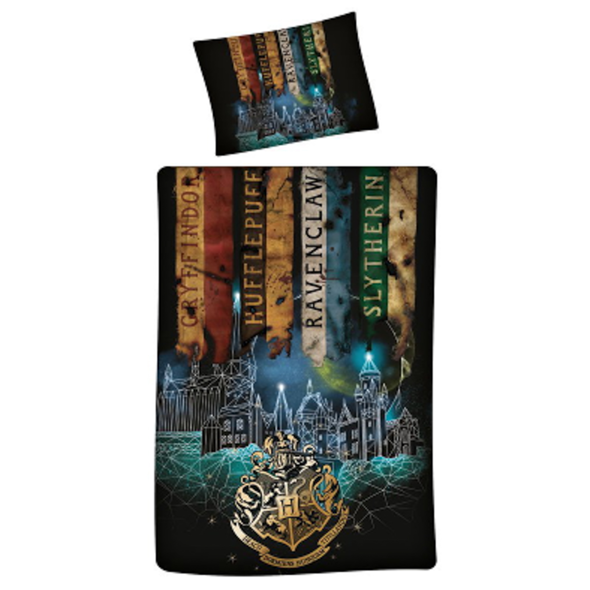 Harry Potter beddengoed - 100% katoen - Kinderbeddengoed 140x200 cm - Hogwarts vier afdelingen