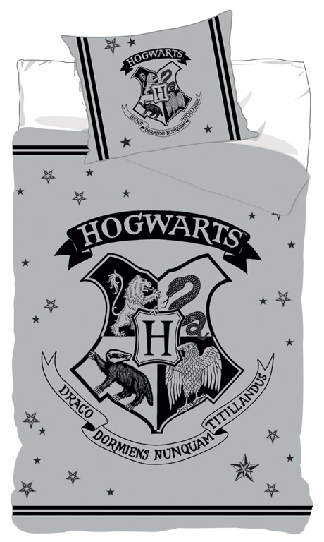 Harry Potter beddengoed - 100% katoen - Kinderbeddengoed 140x200 cm - Hogwarts wapenschild - Grijs