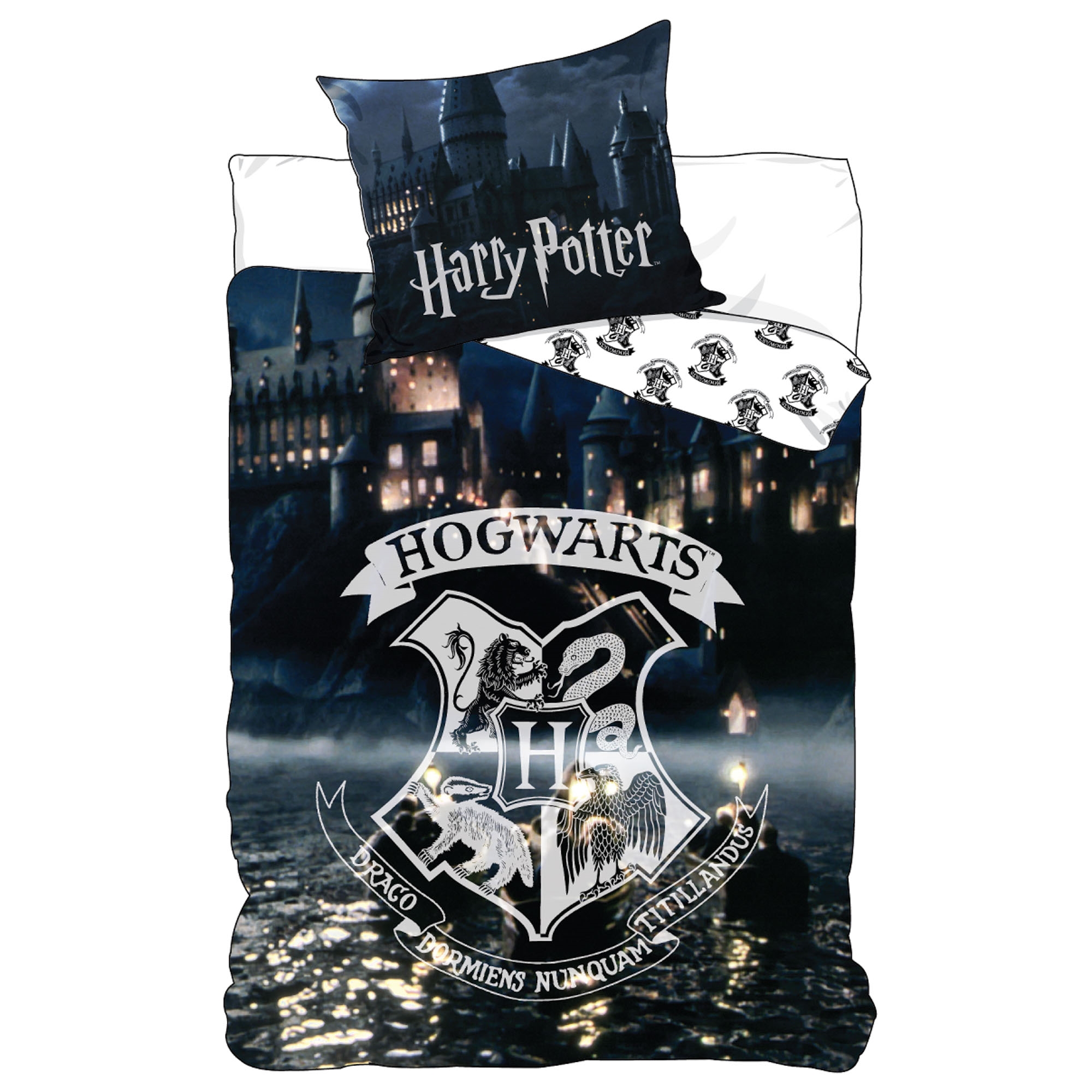 Harry Potter beddengoed - 100% katoen - Kinderbeddengoed 140x200 cm - Glow in the dark - Hogwarts wapenschild