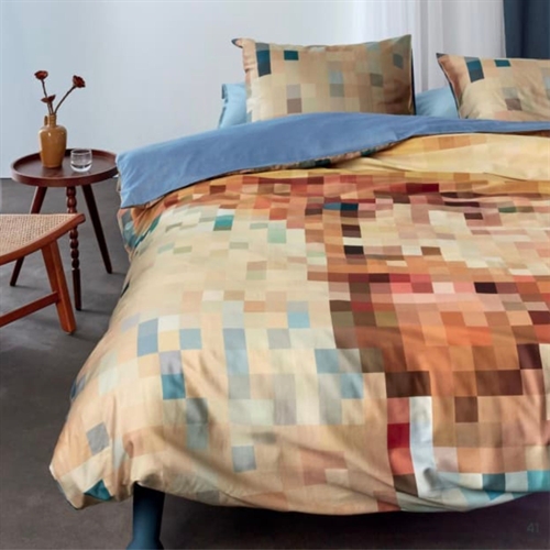 Geruit biologisch beddengoed 140x200 cm - Keerbaar dekbedovertrek in 100% biologisch katoensatijn - Homage Multi - Beddinghouse bedlinnen