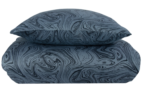 Beddengoed met patroon 140x220 cm - 100% zacht katoen satijn - Marble dark blue - By Night beddenset