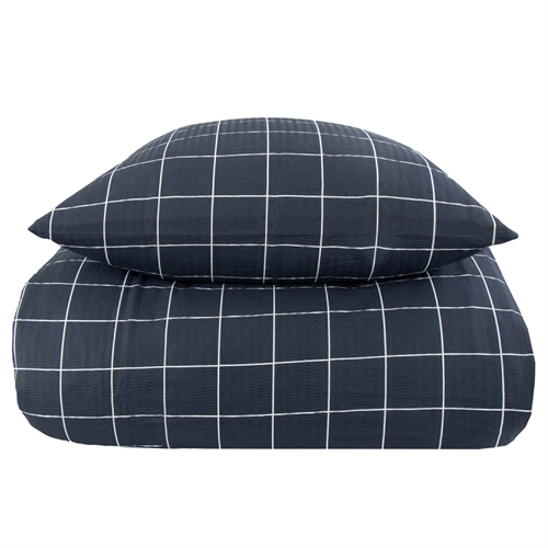 Lits jumeaux beddengoed 240x220 cm - Blue Check - Seersucker set - Borg Living tweepersoons dekbedovertrek