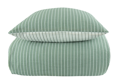 Seersucker beddengoed dubbel 200x200 cm - Groen dekbedovertrek met strepen in omkeerbaar design - 100% katoen - Krepp beddengoed - By Night