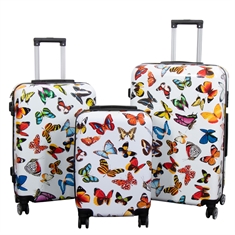 Koffer - Koffer met motief - Wit met vlinders - Hardcase lichtgewicht koffer