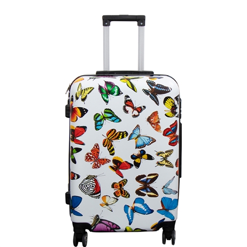 Koffer - Hardcase koffer - Grootte Medium - Koffer met motief - Wit met vlinderprint - Exclusieve lichtgewicht reiskoffer