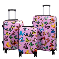 Koffer - Koffer met motief - Roze met vlinders - Hardcase lichtgewicht koffer