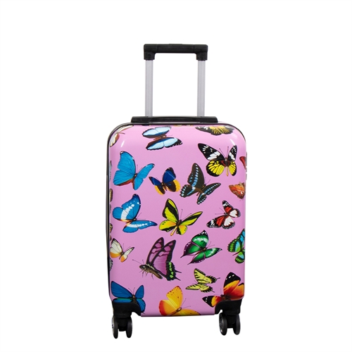 Handbagage koffer - Hardcase lichtgewicht koffer - Trolley met motief - Roze met vlinderprint