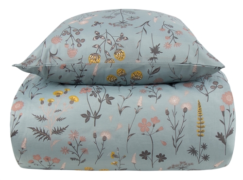 Tweepersoons beddengoed 200x220 cm - Groen bloemen beddengoed - Borg Living tweepersoons dekbedovertrek in polycotton