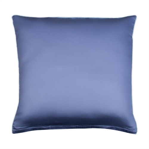 Kussensloop 60x63 cm - 100% katoensatijn - Effen blauw kussensloop met pipingrand - Extra zacht kussensloop van By Borg