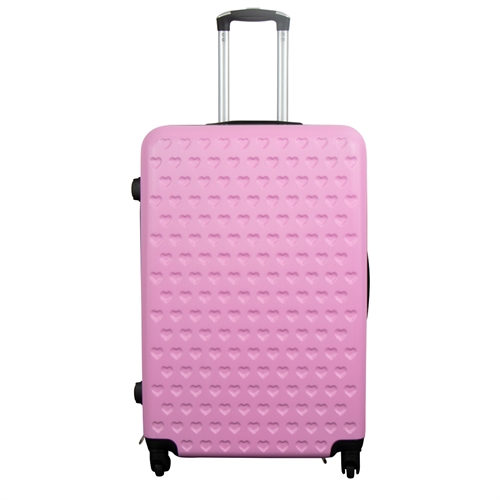 Grote roze koffer met hartjes hardcase koffer aanbieding - Exclusieve reiskoffer