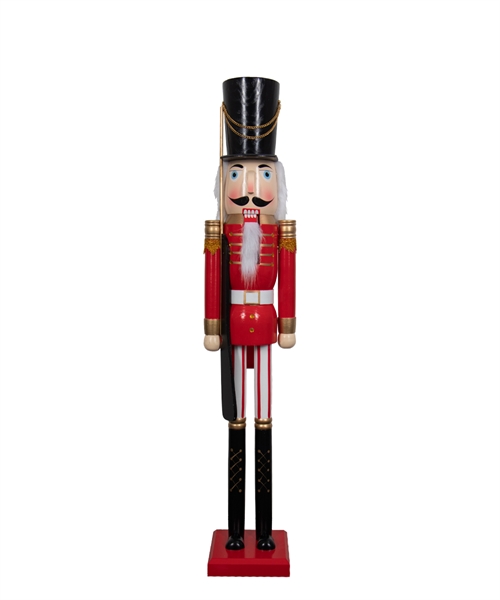 Grote notenkraker - 120 cm - Notenkrakerfiguur in hout met geweer - Kerstdecoratie voor in huis