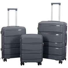 Kofferset - 3 stuks - Waves grijs - Lichtgewicht koffer - Schokbestendig polypropyleen