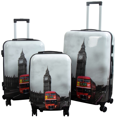 Kofferset - 3 stuks Koffer met motief - Big Ben - Hardcase lichtgewicht koffer met 4 wielen