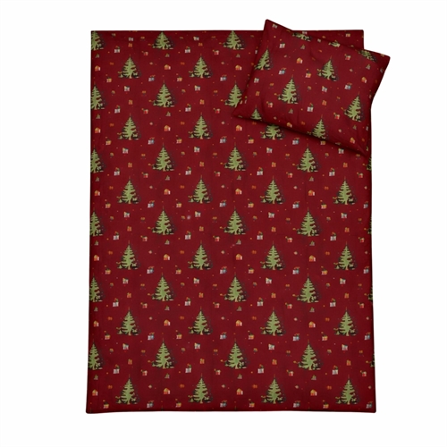 Kerstbeddengoed - 100% katoen - Junior dekbedovertrek 100x140 cm - Rood met kerstmuizen